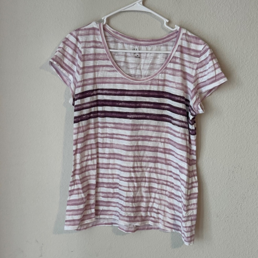 Style & Co Womens Purple Striped Slub Knit Scoop Neck Short Sleeve T-Shirt M